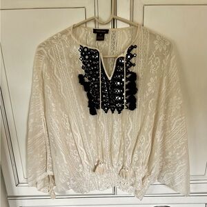 Anthropologie Vineet Bahl Iona Lace Peasant Blouse, size XS